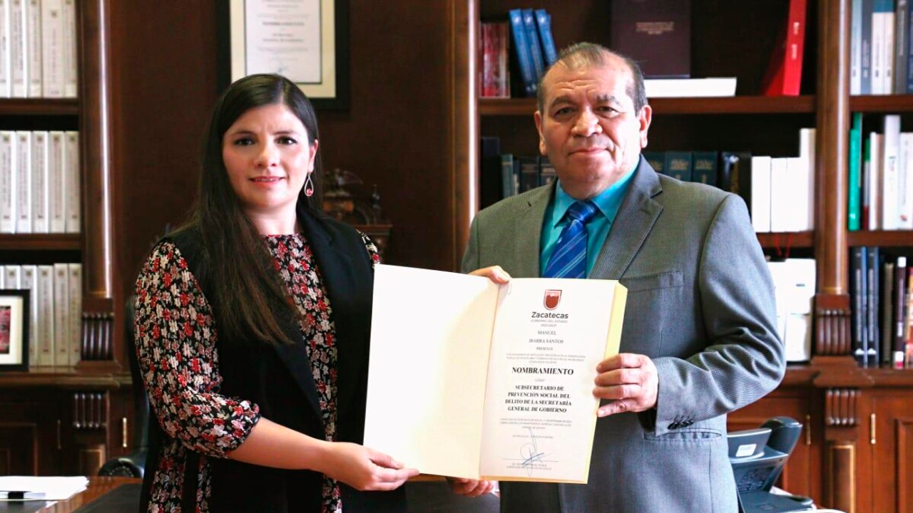 Entregan nombramiento a Manuel Ibarra Santos como Subsecretario de Prevención Social del Delito del Estado de Zacatecas