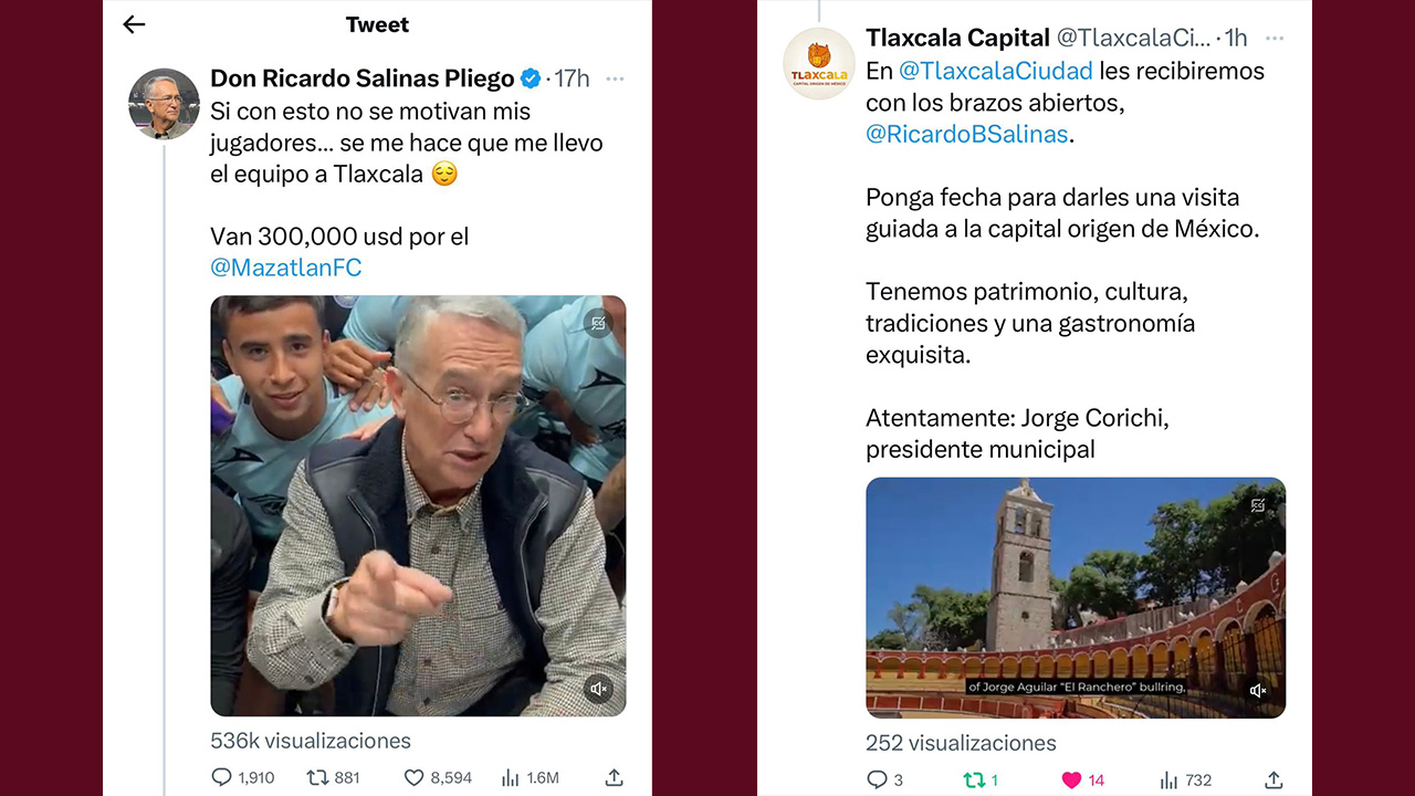 Invita el Presidente Jorge Corichi al empresario Ricardo Salinas Pliego a visitar y disfrutar de Tlaxcala Capital