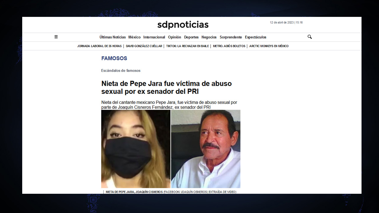 Joaquín Cisneros es señalado por su nuera de violación de ella y su nieta