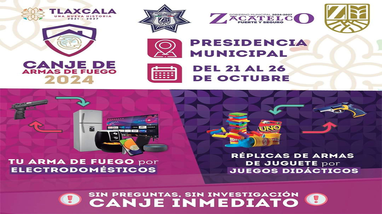 Ayuntamiento de Zacatelco lanzan campaña de canje de armas de fuego: ¡Participa y Contribuye a un Futuro Más Seguro!