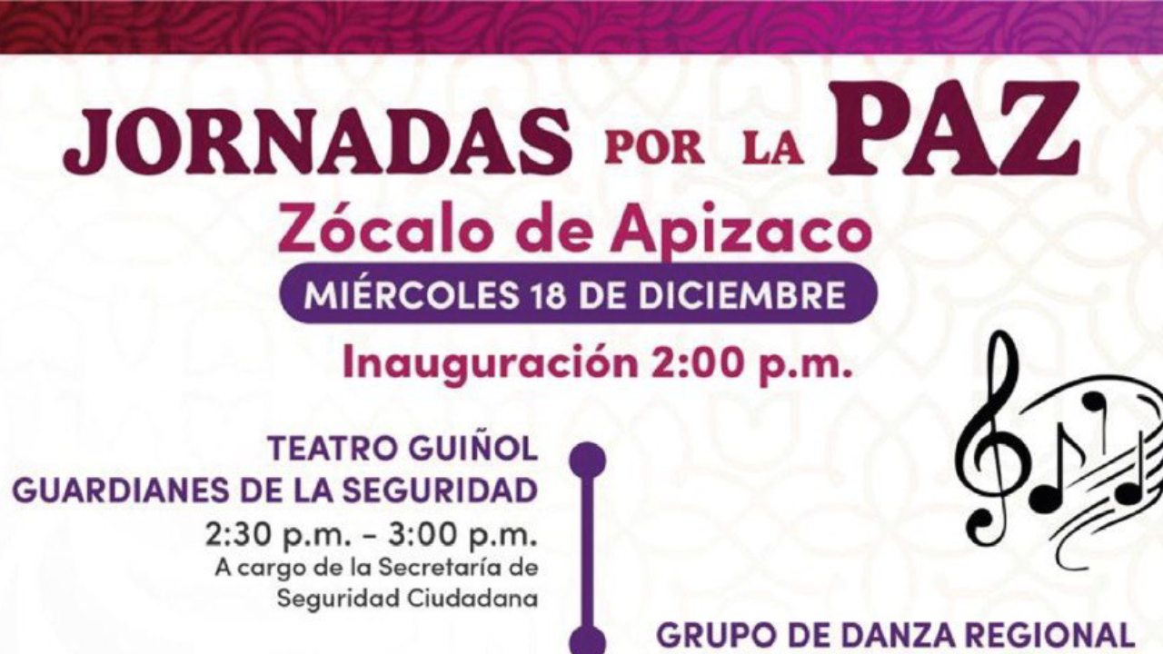 Invita el H. Ayuntamiento de Apizaco al inicio de las actividades de jornadas por la paz