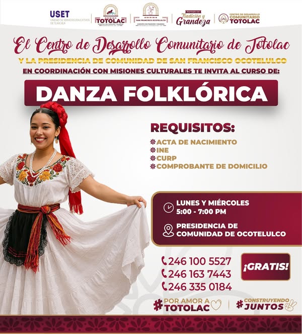 Impulsa Totolac la cultura y el arte con curso gratuito de Danza Folklórica