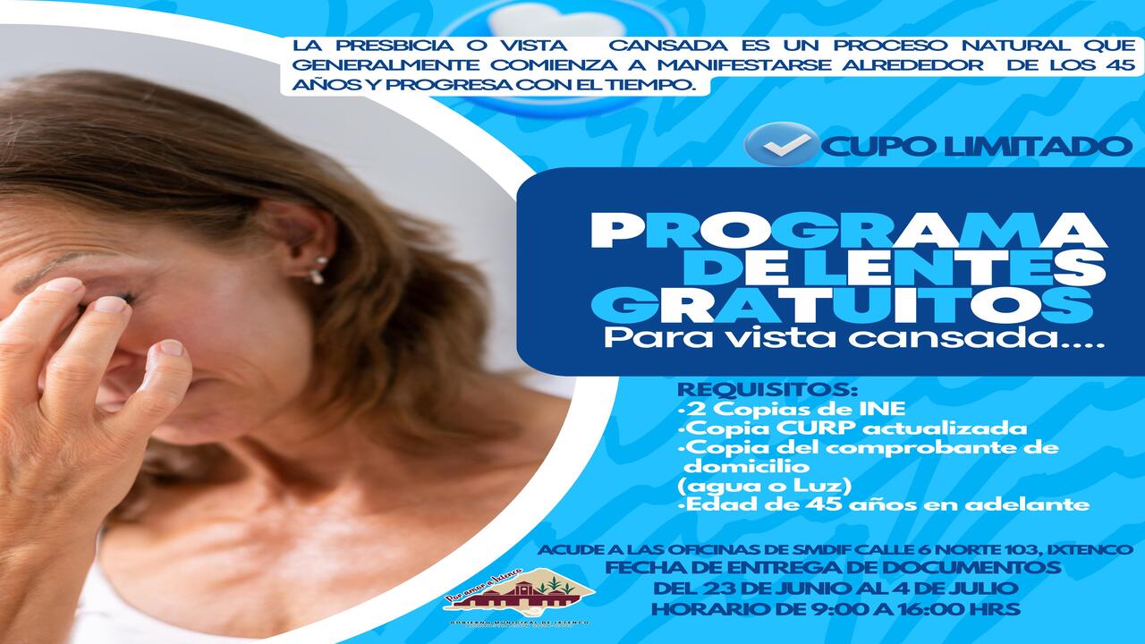 Gobierno de Ixtenco lanza Programa Gratuito de Lentes para personas con vista cansada