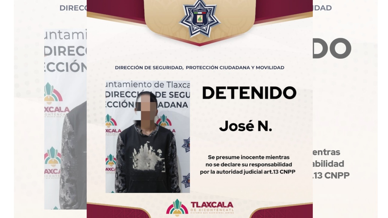 Policía municipal de Tlaxcala detiene a hombre con múltiples antecedentes delictivos