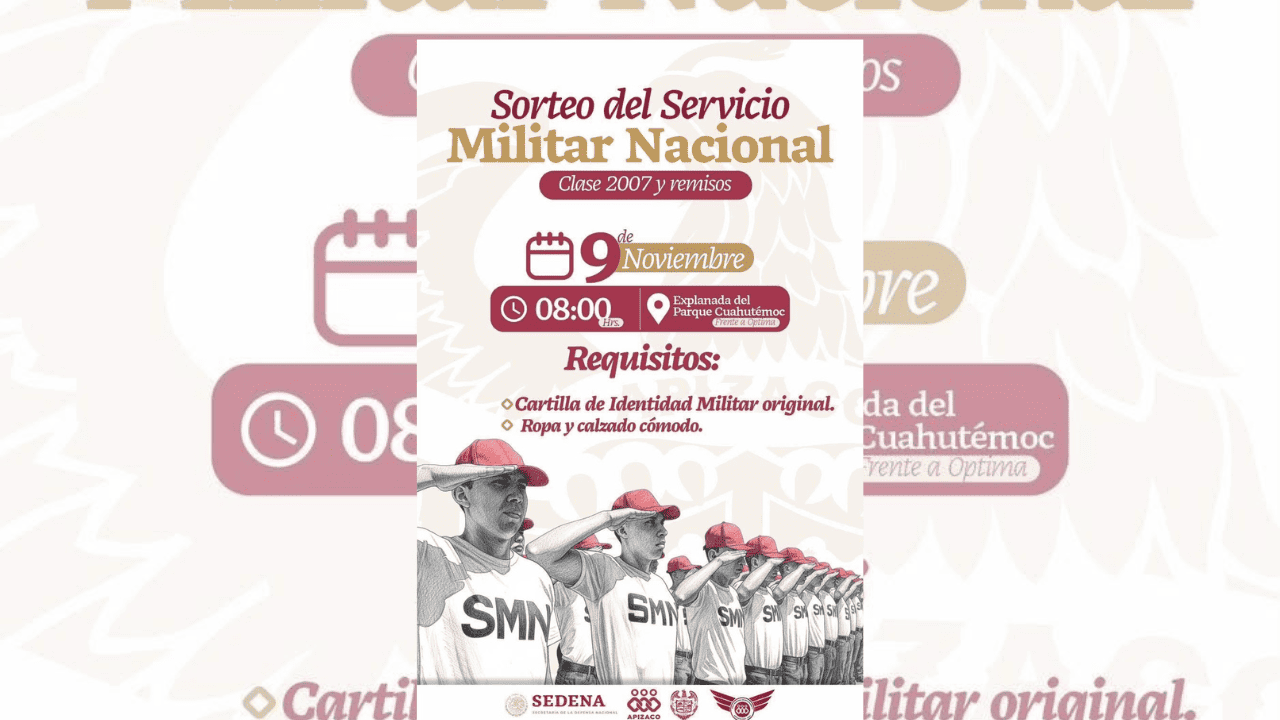 Invita el ayuntamiento de Apizaco a los jóvenes a participar en el sorteo del servicio militar nacional 2025