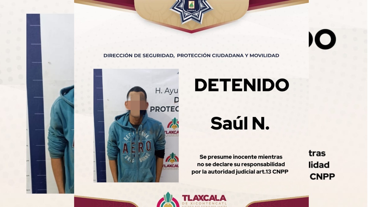 Policía Municipal de Tlaxcala asegura a hombre tras intento de robo de motocicleta