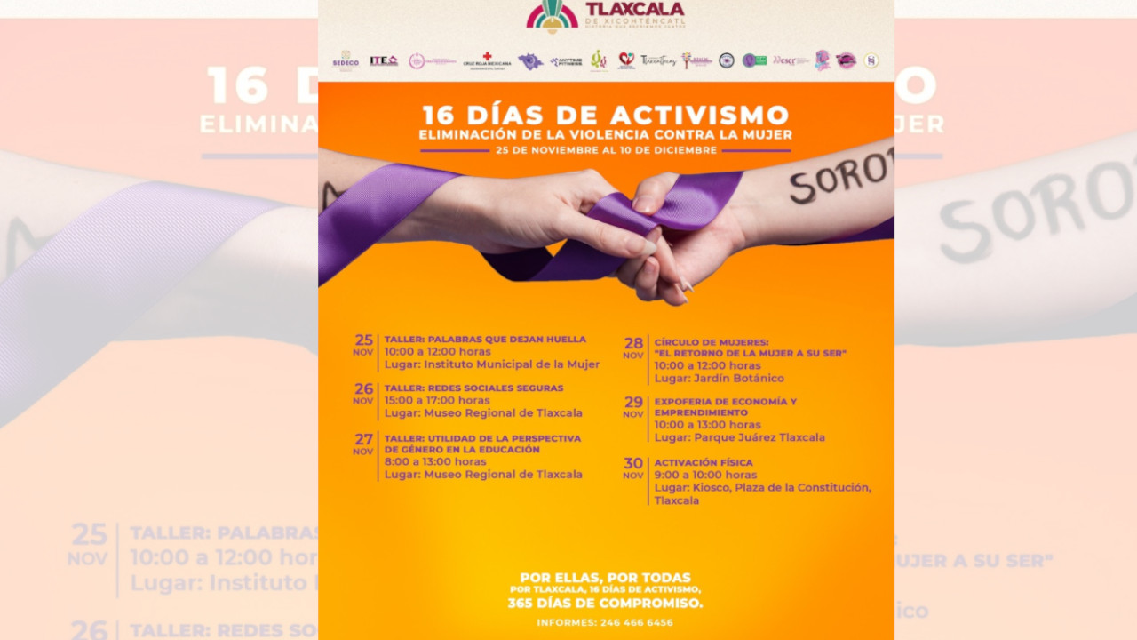 Gobierno municipal de Tlaxcala invita a las actividades por los 16 días de activismo contra la violencia de género