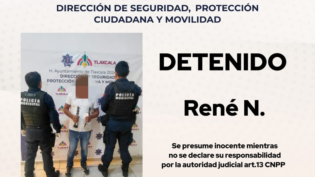 Detiene policía municipal de Tlaxcala a hombre señalado de robo a tienda de empeño