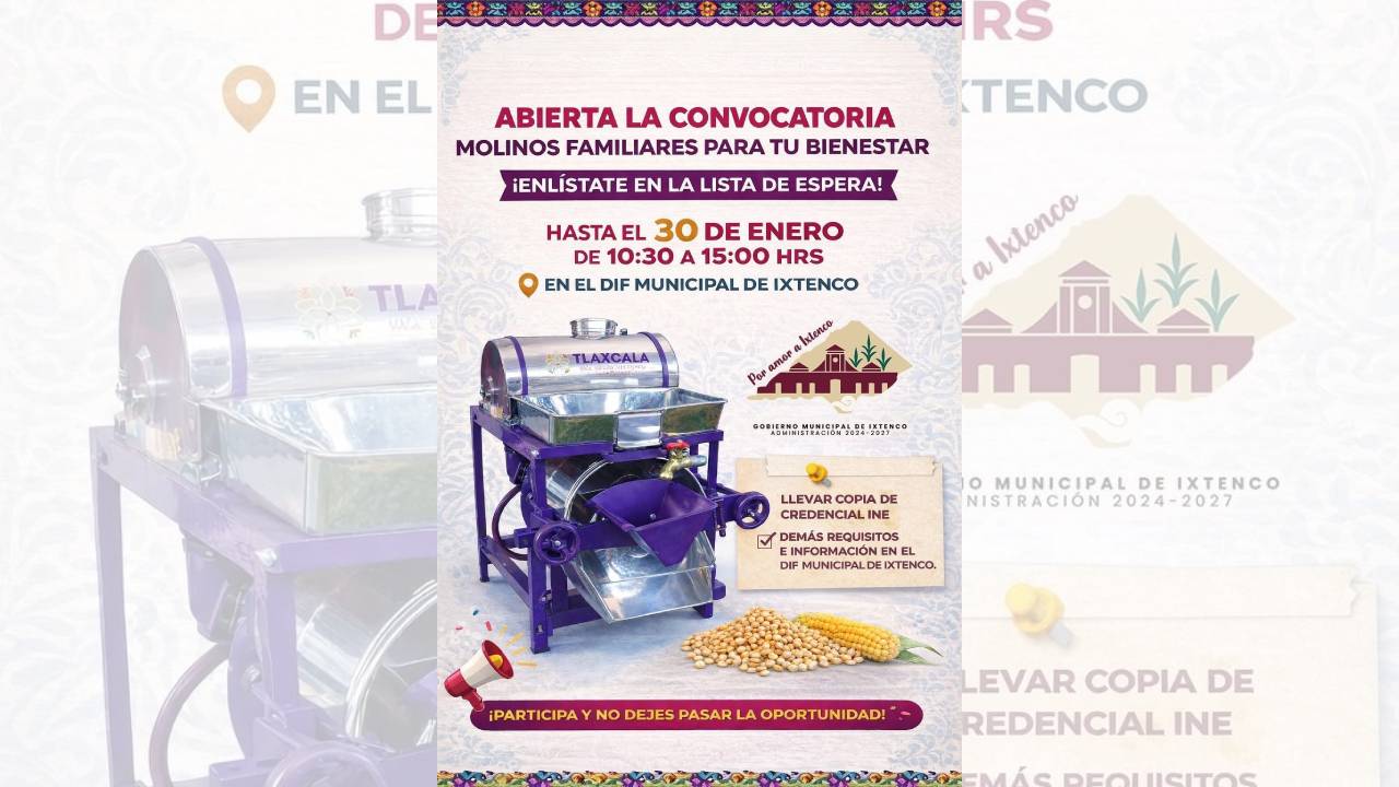 Lista de espera para acceder a un molino gratuito abierta hasta el 30 de enero en Ixtenco.