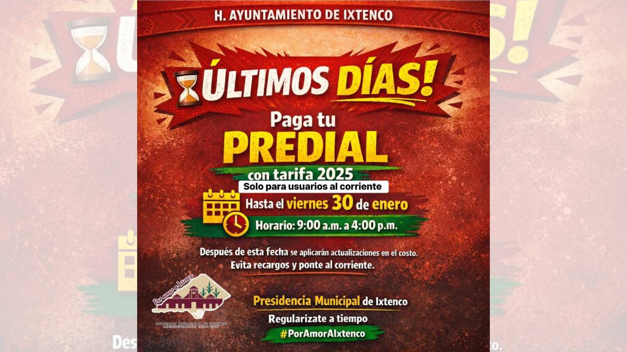 Aprovecha en Ixtenco, esta semana para pagar agua potable y predial con tarifa 2025
