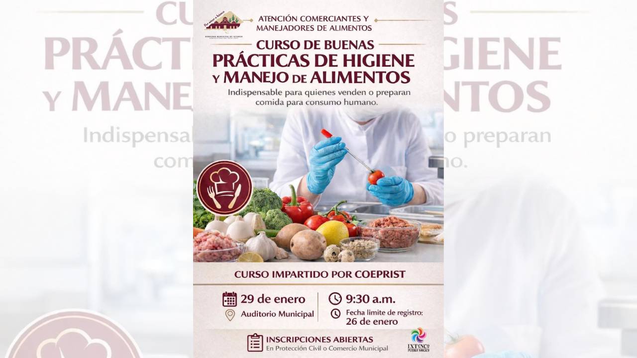 Mañana, único día para tomar el curso de manejo higiénico de alimentos en Ixtenco