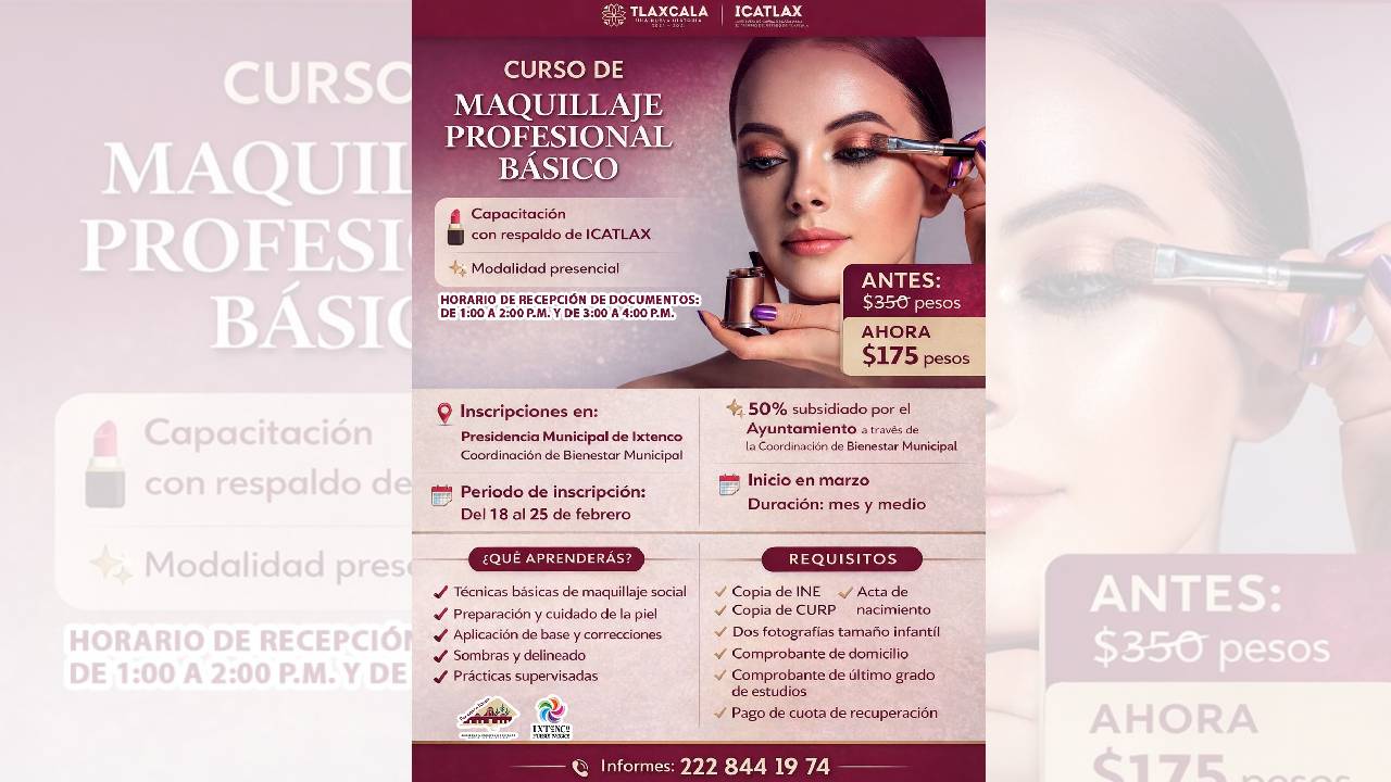 Gobierno Municipal de Ixtenco impulsa capacitación con curso subsidiado de maquillaje profesional