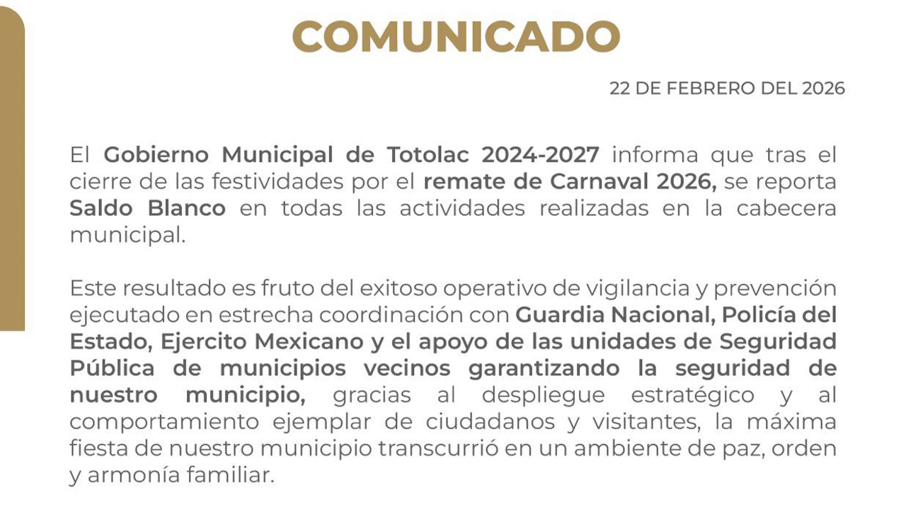 Saldo blanco en el remate de Carnaval Totolac 2026