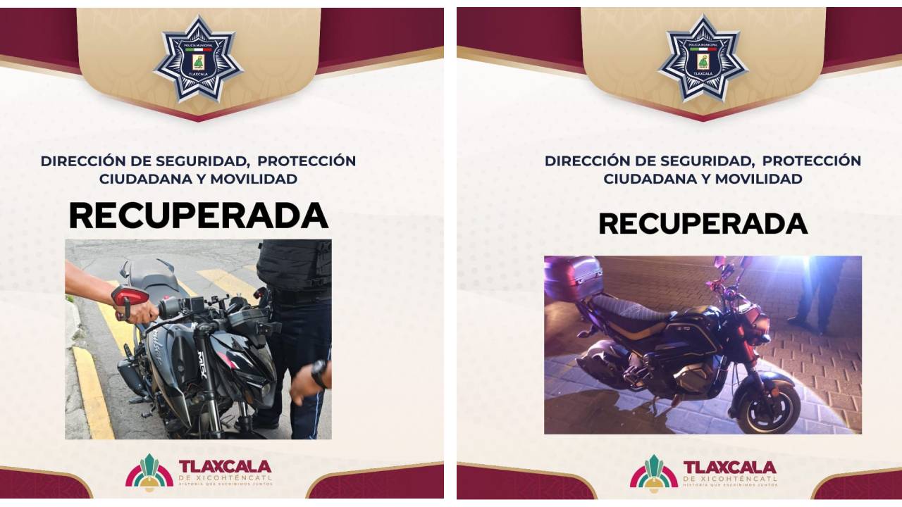 Recupera policía municipal de Tlaxcala dos motocicletas con reporte de robo