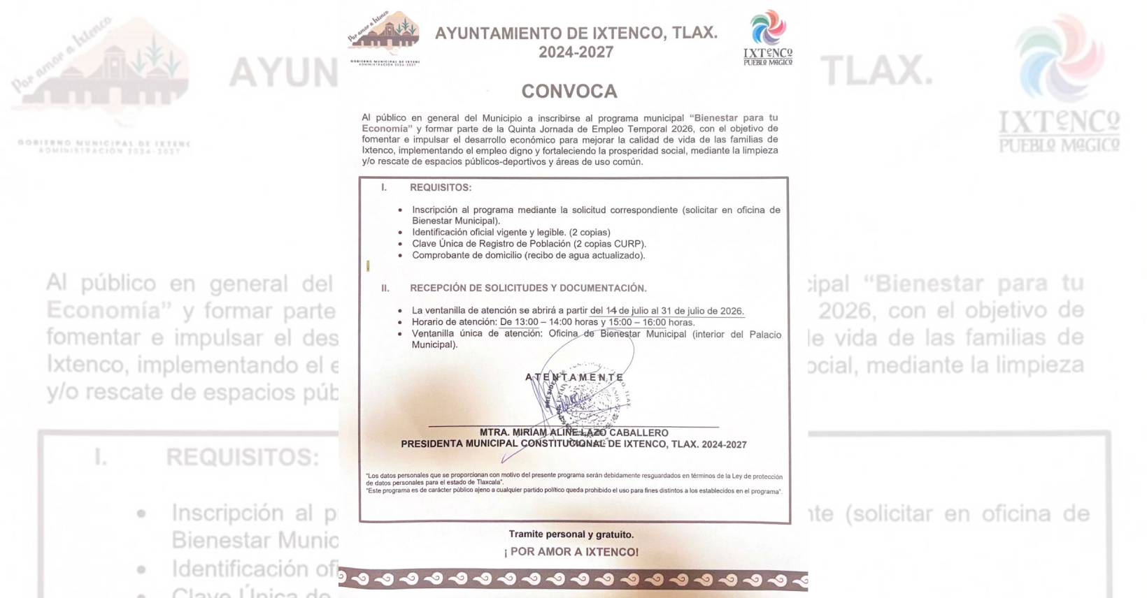 Convoca gobierno de Ixtenco a participar en la quinta jornada de empleo temporal 2026