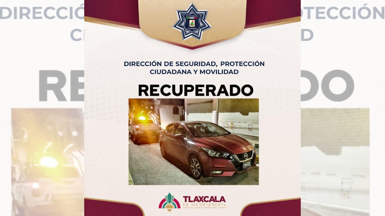 Policía municipal de Tlaxcala recupera vehículo reportado como robado en loma bonita
