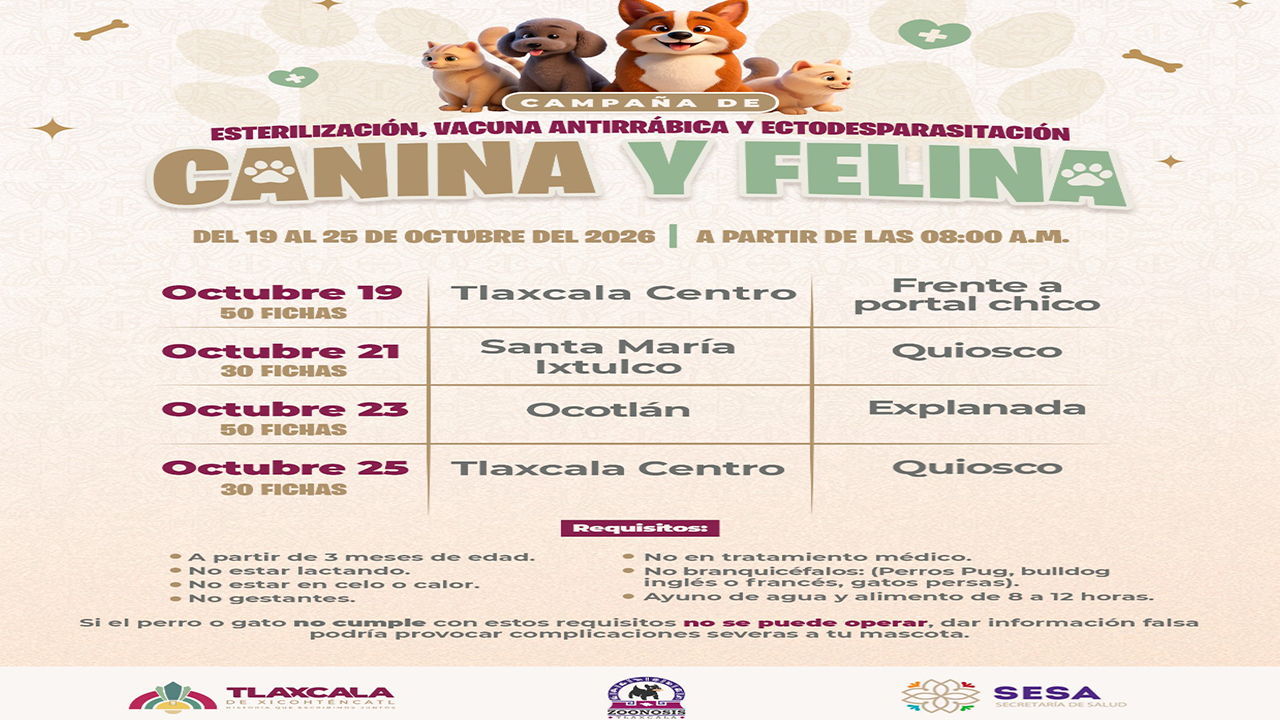 Se suma Ayuntamiento de Tlaxcala a la caravana de salud estatal con campaña de esterilización y vacunación para perros y gatos