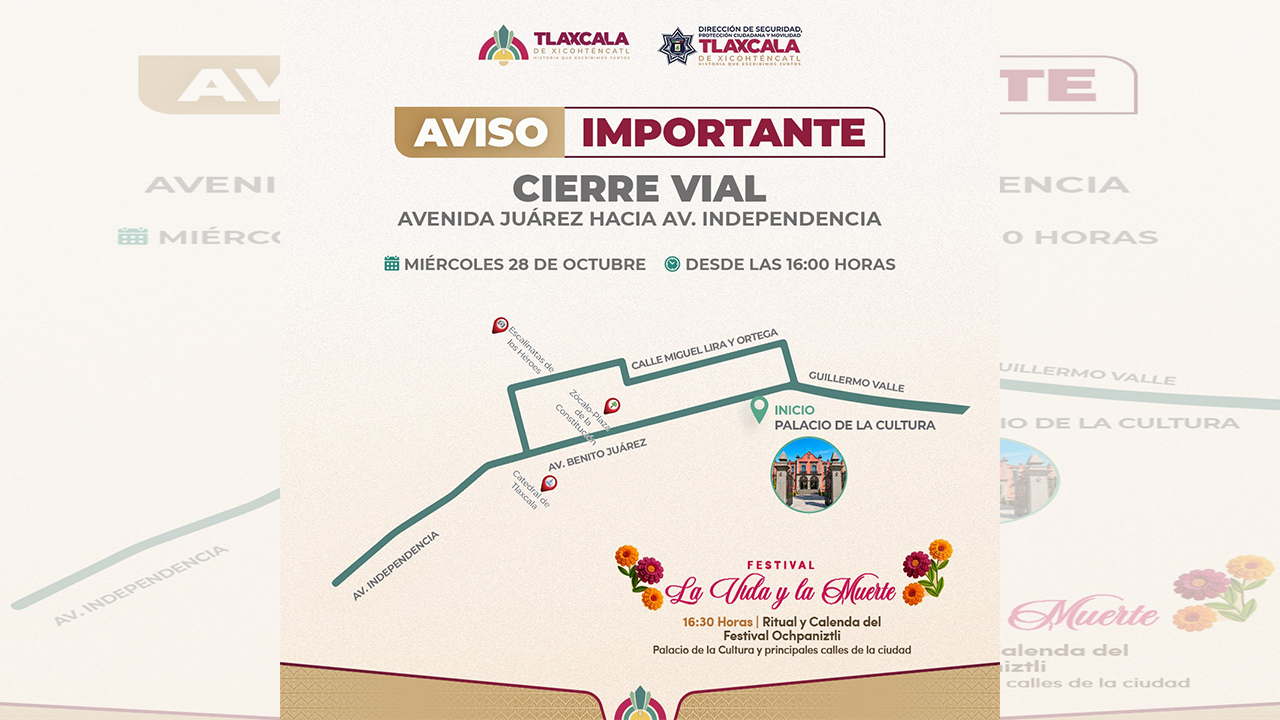 Habrá cierre vial por Festival Ochpaniztli a partir de las 16:00 horas; se invita a familias a vivirlo